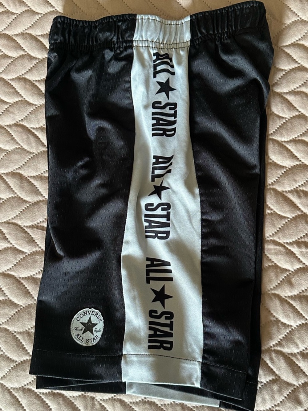 Converse Black Shorts with White Center Stripe and All Star Print